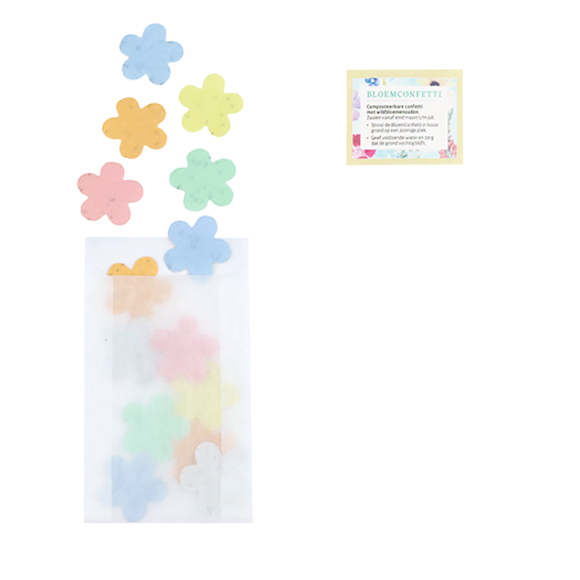 Bloemetjes groeiconfetti in pergamijn zakje 