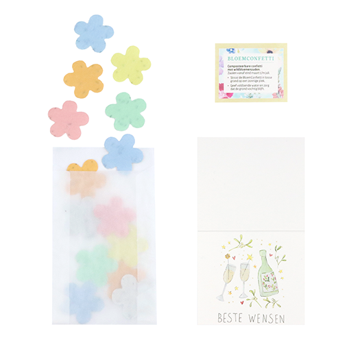 Beste wensen - Groeiconfetti in pergamijn zakje met klapkaartje // Mijksje