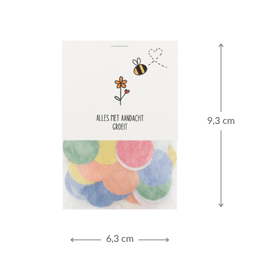 Brievenbus bedankje; groeiconfetti in pergamijn zakje met ansichtkaart in kraft envelop