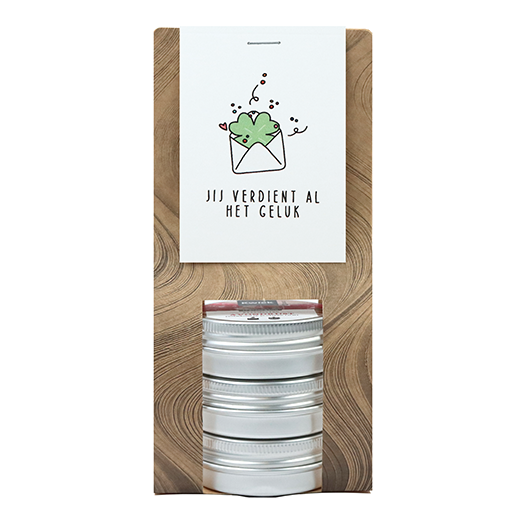 Jij verdient al het geluk - Kaarsenzandtas met 3 blikjes // Eef