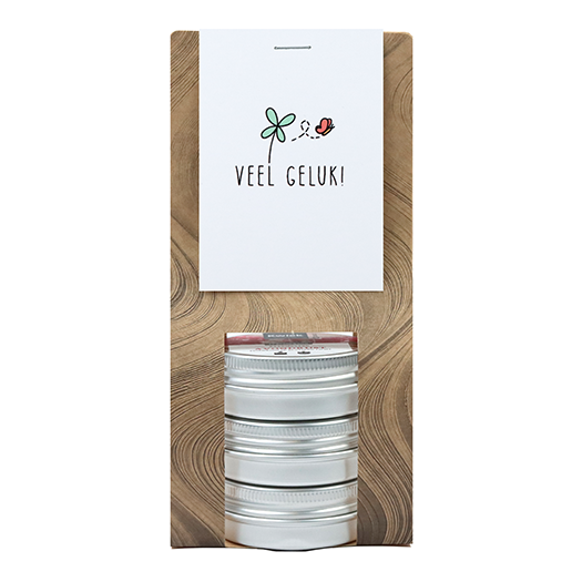 Veel geluk - Kaarsenzandtas met 3 blikjes // Eef