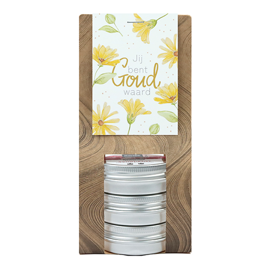 Jij bent goud waard - Kaarsenzandtas met 3 blikjes // Mijksje