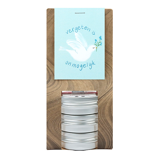 Vergeten is onmogelijk - Kaarsenzandtas met 3 blikjes // Mijksje