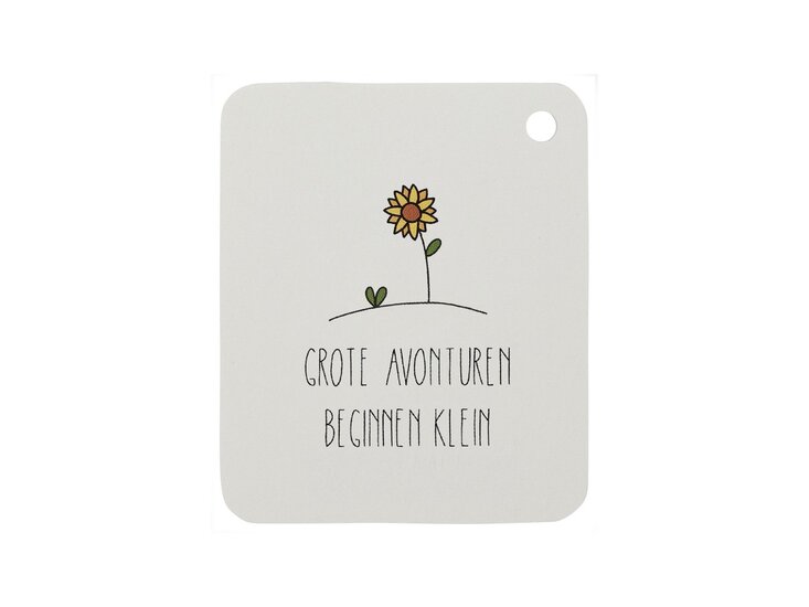 Tuinzaden zaaien - zaden in linnenzakje - grote avonturen beginnen klein- kindertraktatie - label voorkant