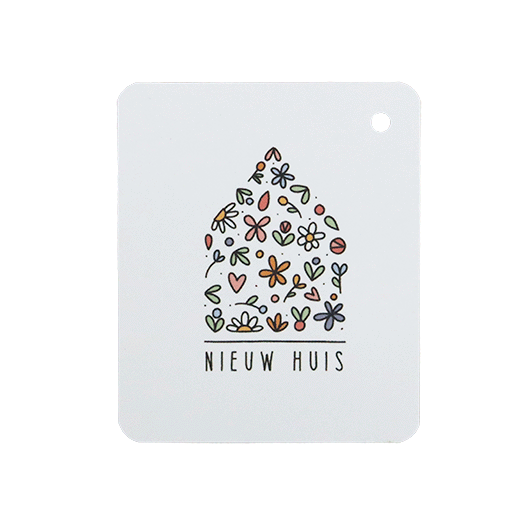 Label met de tekst 'Nieuw huis'
