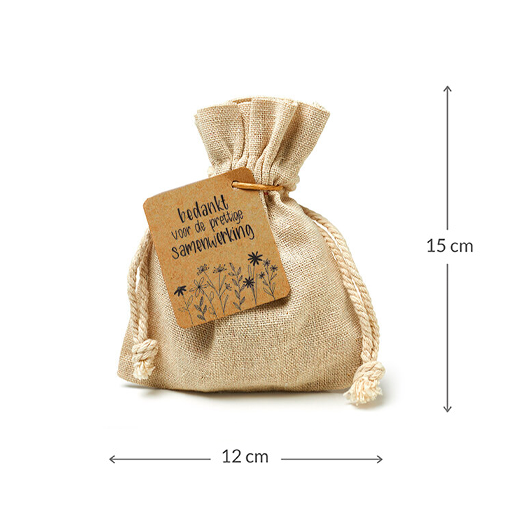 Zaden in linnenzakje - Bedankt voor de prettige samenwerking - Maatgeving