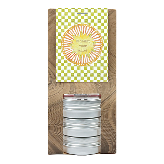Bedankt voor alles - Kaarsenzandtas met 3 blikjes // Mijksje