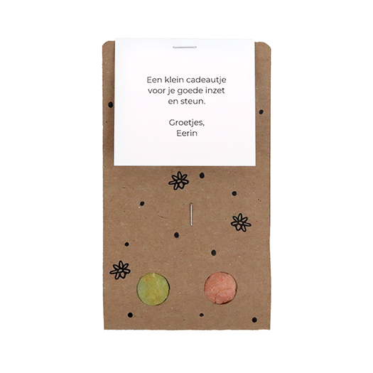 Zaadbommetjes in buidel - Buidel achterkant met tekst