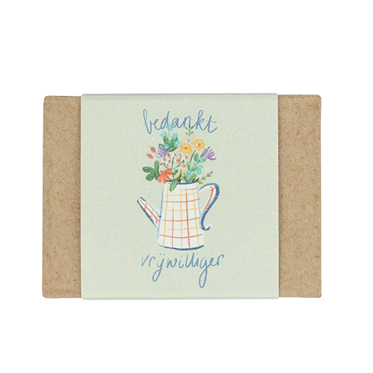 Zaadbommetjes in papier mach&eacute; doosje - Bedankt - Voorkant wikkel 