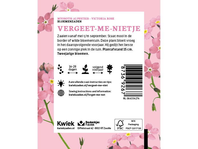 Vergeet-me-niet (roze) zaden -  Kwiek Uitdeel zakjes (THT 7-2026)