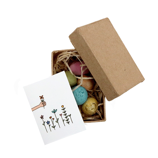 Zaadbommetjes in papier mach&eacute; doosje - Bovenaanzicht 