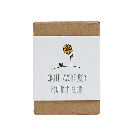 Zaadbommetjes in papier mach&eacute; doosje - Bedankt - Voorkant wikkel 