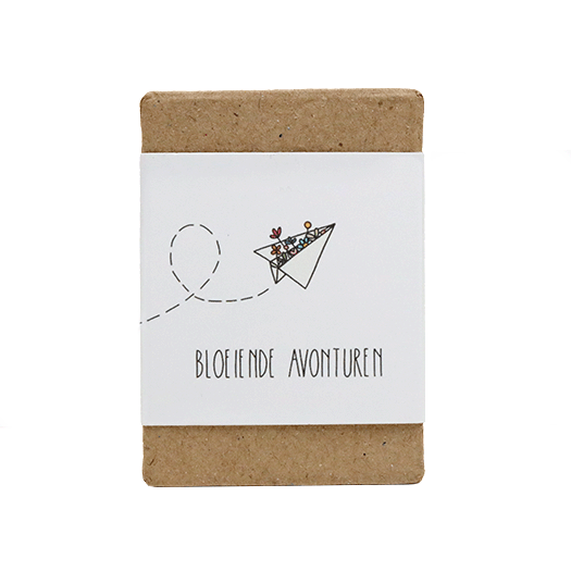 Zaadbommetjes in papier mach&eacute; doosje - Bedankt - Voorkant wikkel 