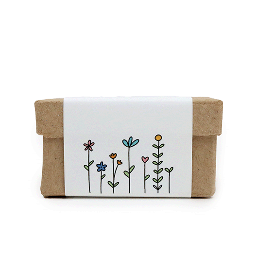 Zaadbommetjes in papier mach&eacute; doosje - Bedankt - Zijkant wikkel