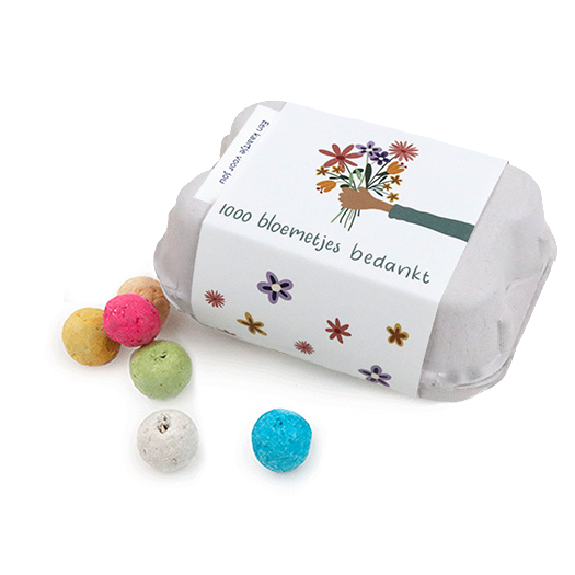 Zaadbommetjes in eierdoosje - 1000 bloemetjes bedankt - Hoofdfoto