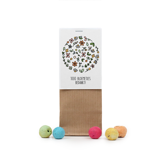 Zaadbommetjes in kraft stazakje - 1000 bloemetjes bedankt - Hoofdfoto