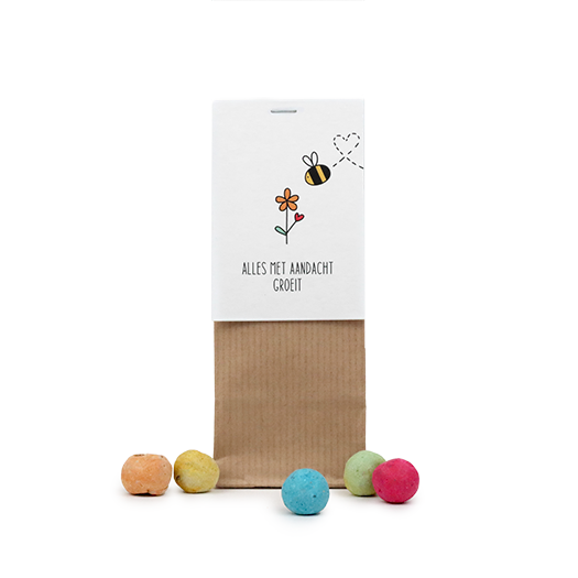 Zaadbommetjes in kraft stazakje - Alles met aandacht groeit - Hoofdfoto