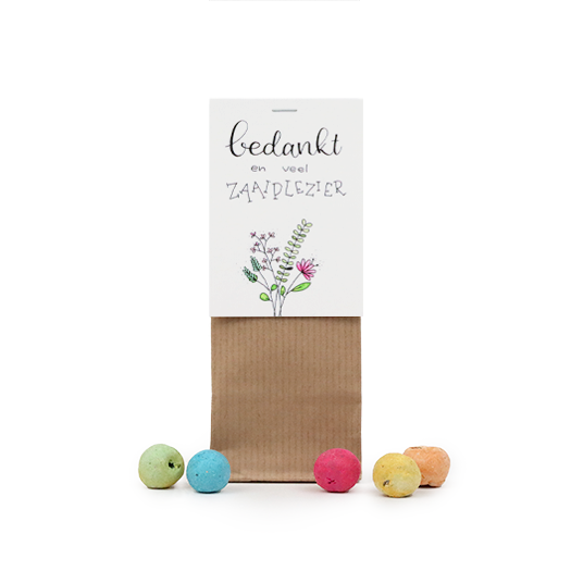 Zaadbommetjes in kraft stazakje - Bedankt en veel zaaiplezier - Hoofdfoto