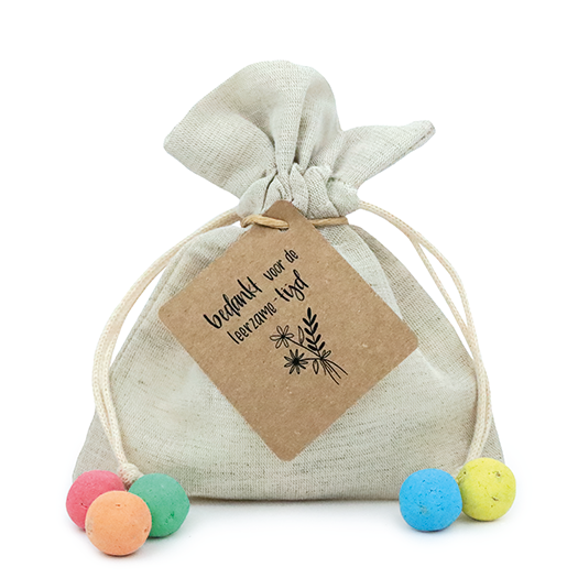 Zaadbommetjes in linnenzakje - Bedankt voor de leerzame tijd - Hoofdfoto
