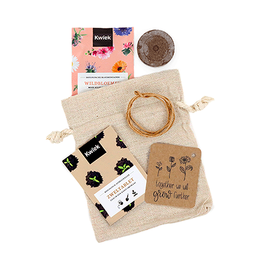 Together we will grow further - bedankje zaden in linnenzakje