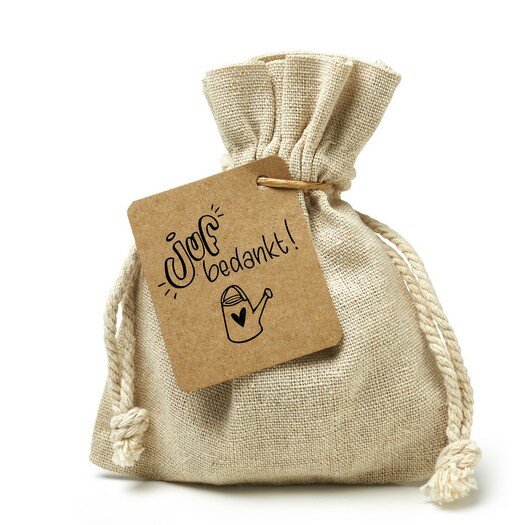 Juf bedankt - bedankje zaden in linnenzakje. Een leuk bedankje voor juffendag
