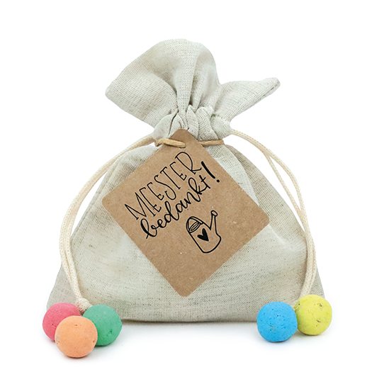 Zaadbommetjes in linnenzakje - Meester bedankt! - Hoofdfoto