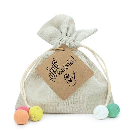 Zaadbommetjes in linnenzakje - Juf bedankt - Hoofdfoto