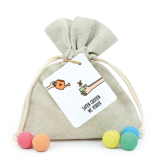 Zaadbommetjes in linnenzakje - Samen groeien we verder - Hoofdfoto