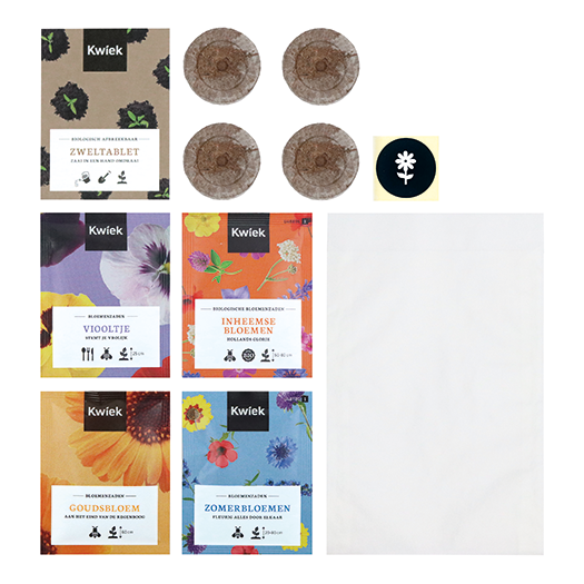 Brievenbus bedankje - zadenpakket (4 zakjes) met zweltabletten met ansichtkaart