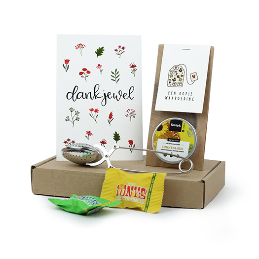 Brievenbus bedankje - Thee in kraft buidel met ansichtkaart