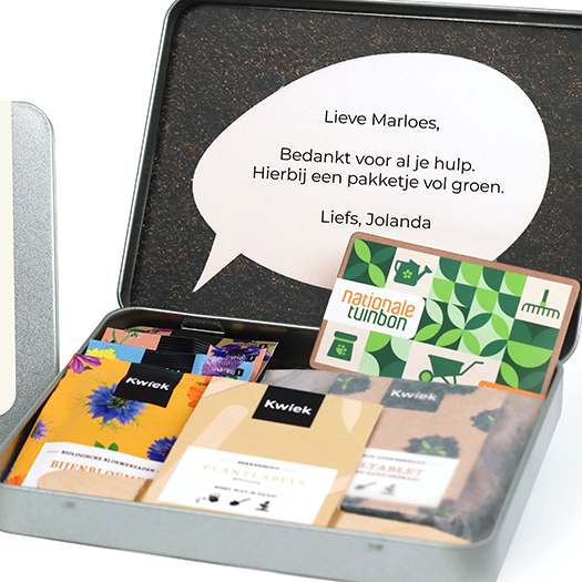 Geschenkenblik voor Nationale Tuinbon Giftcard - Met persoonlijke tekst op inleg