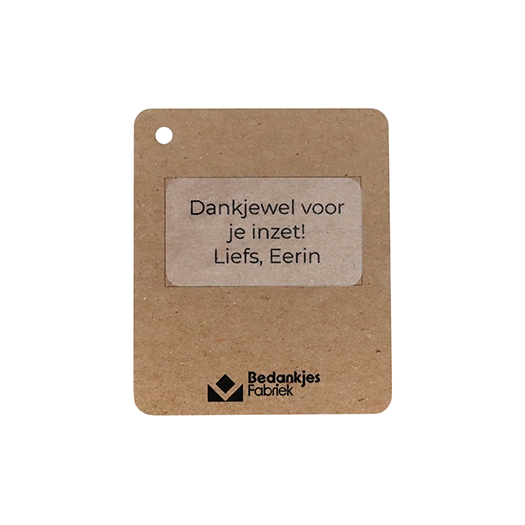 Zaadbommetjes in linnenzakje - Achterkant label met persoonlijke tekst