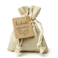 Bedankt voor de samenwerking - bedankje zaden in linnenzakje. Een mooi zakelijk bedankje.
