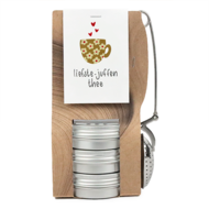 Theetas met 3 blikjes en thee-ei knijper - De liefste juffenthee - Hoofdfoto