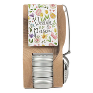 Theetas met 3 blikjes en thee-ei knijper - Vrolijk Pasen - Hoofdfoto